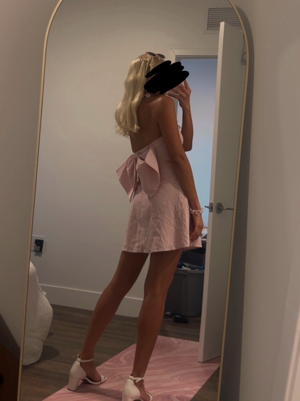 Altar'd State Pink & White Gingham strapless dress with Bow back - Picture 4 of 4